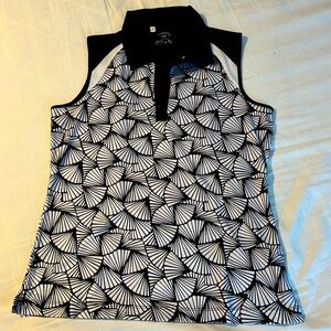 GOLF.  Women’s sleeveless golf shirt.  Moisture wicking.  Geometric pattern!